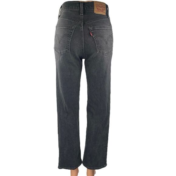 Levi's Ribcage Women's Black Straight High Waist Button Fly Denim Jeans Pants 24 - Picture 3 of 7